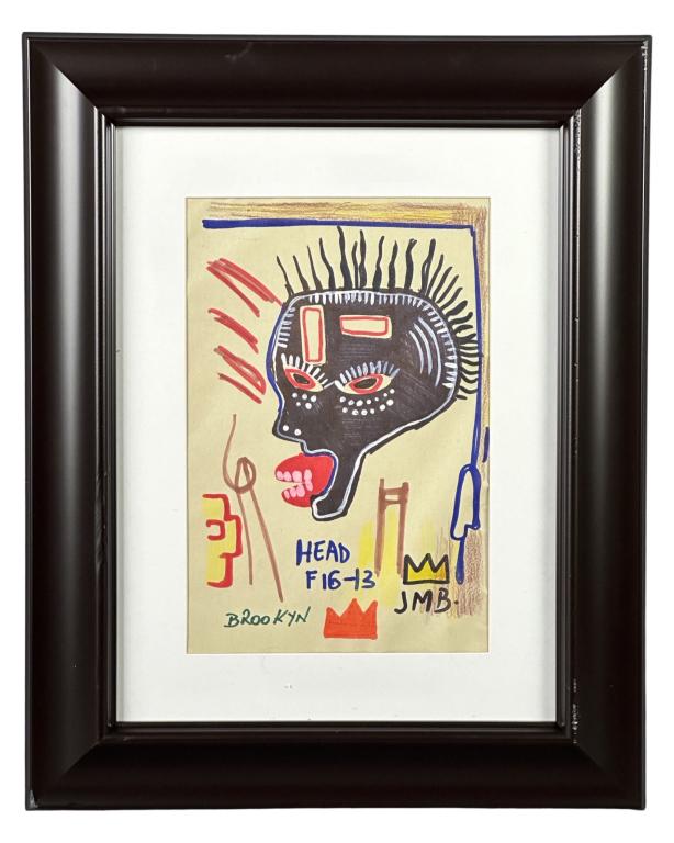 Jean-Michel Basquiat (in style) Drawing w/ Stamp (1 of 3)