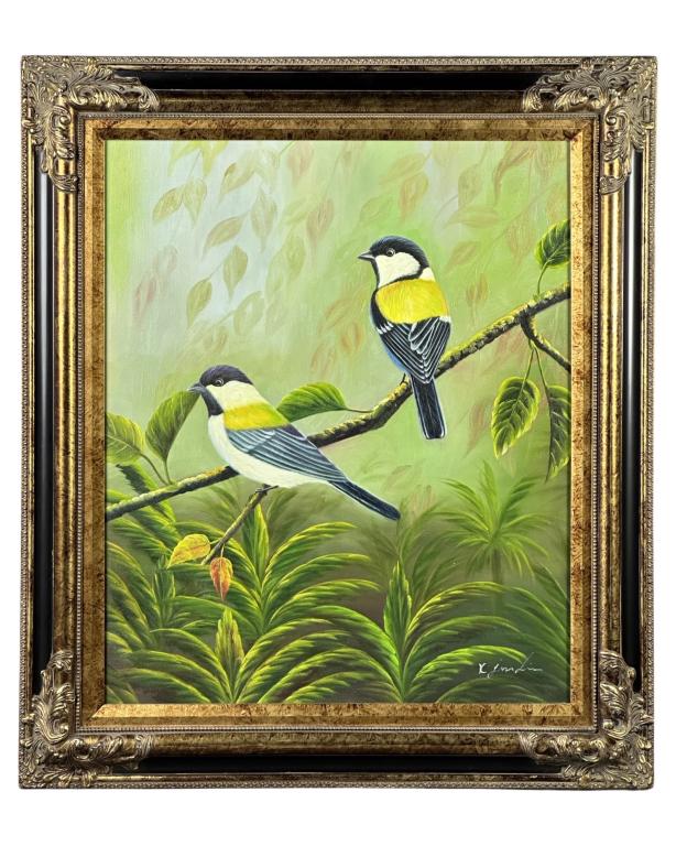 Unknown Artist- Two Finch Birds Oil Painting (1 of 3)