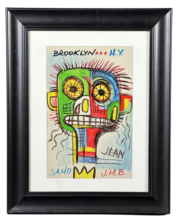 Jean-Michel Basquiat (in style) Draving w/ Stamp (1 of 4)