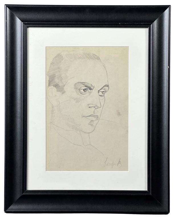 Tamara de Lempicka- Male Portrait Drawing: Tamara Gurwik-Gorska De Lempicka (1898 - 1980, USa/ France/ Poland/ Mexico). Male Portrait Pencil Drawing on Paper. Signed lower right corner. Measures 20" x 16". Good Condition.