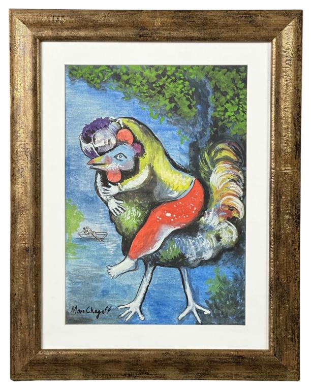 Marc Chagall (in style) El Gallo Watercolor Painti (1 of 4)