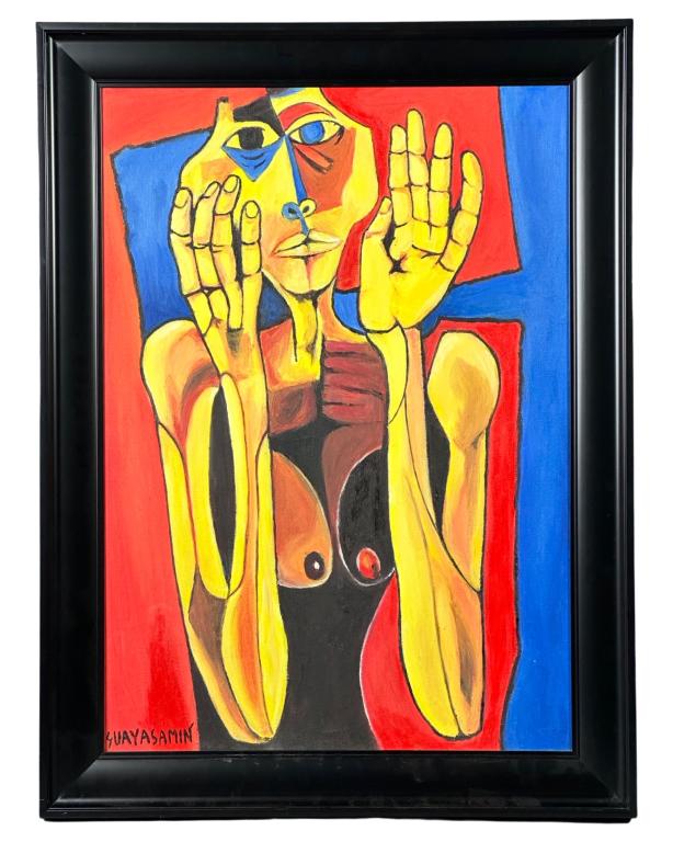 Oswaldo Guayasamin- Lady Portrait Oil Painting (1 of 4)