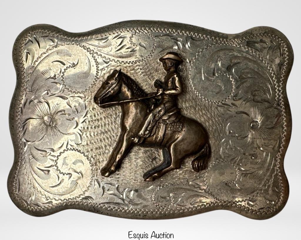 Sterling Silver SouthWest Style Cowboy Belt Buckle (1 of 3)