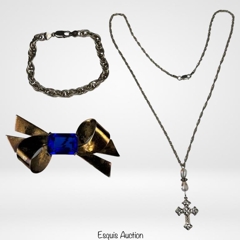 Vintage Sterling Silver Jewelry- Large Bow Brooch (1 of 8)