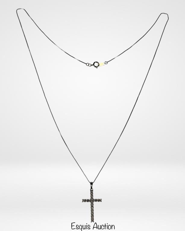 10k Gold Chain Necklace w Sterling Cross & Diamond (1 of 6)