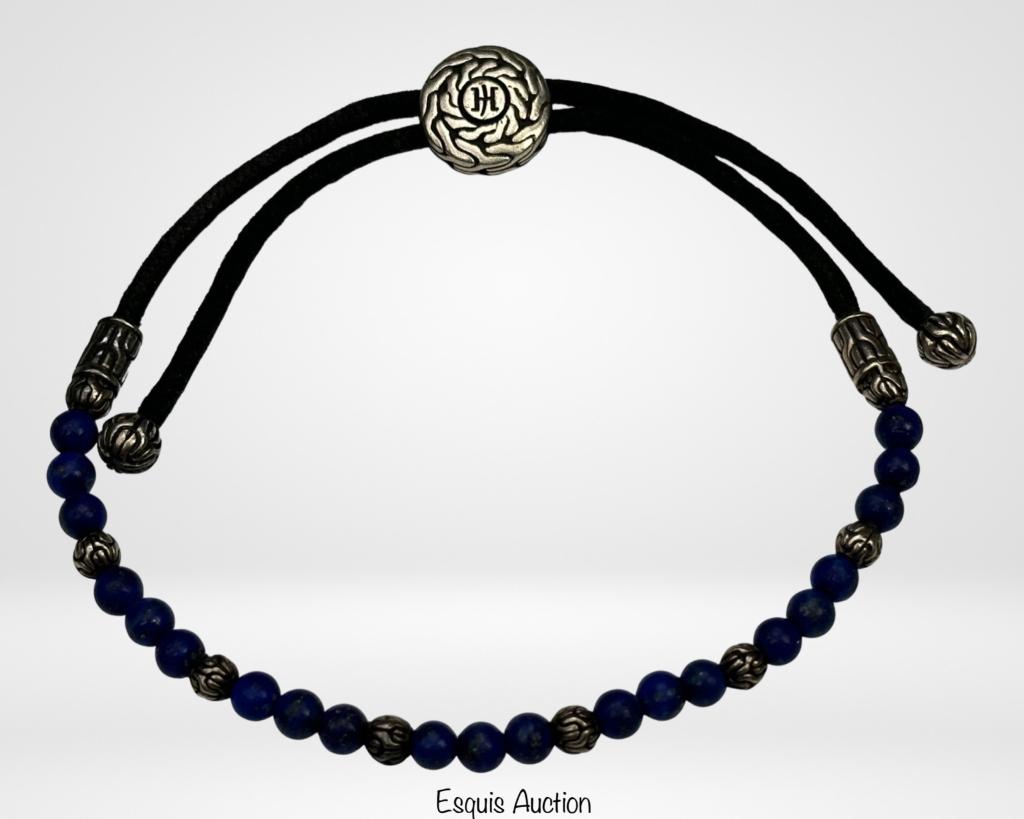 John Hardy Sterling & Lapis Lazuli Bracelet: John Hardy "Pull Through" Sterling & Lapis Lazuli Beads with Sterling End Caps. Condition: Good