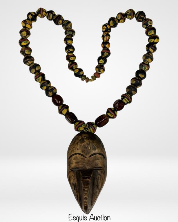 African King Beads Necklace with Carved Dan Mask (1 of 5)