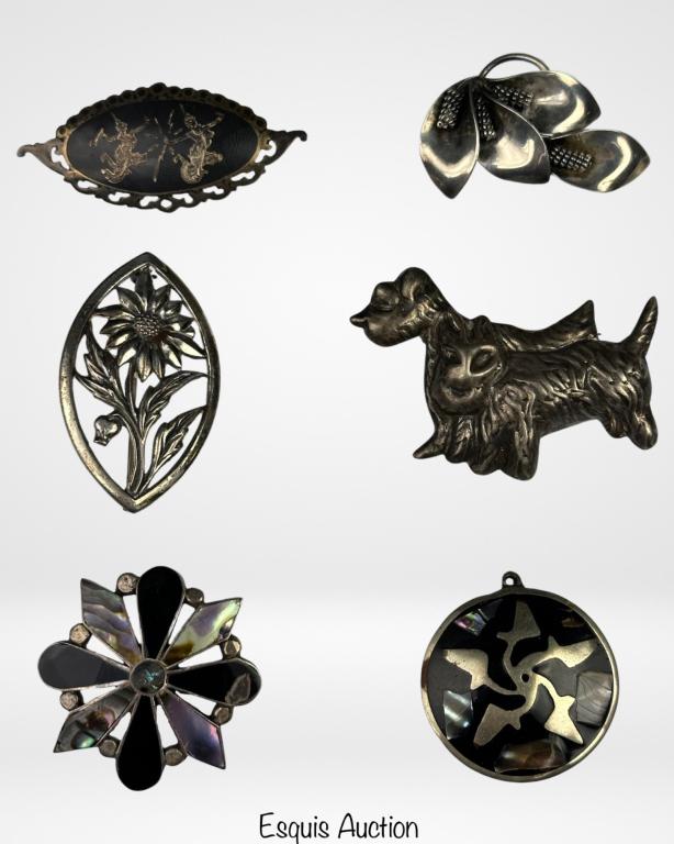 Lot of Vintage Sterling Silver Figural Brooches (1 of 7)