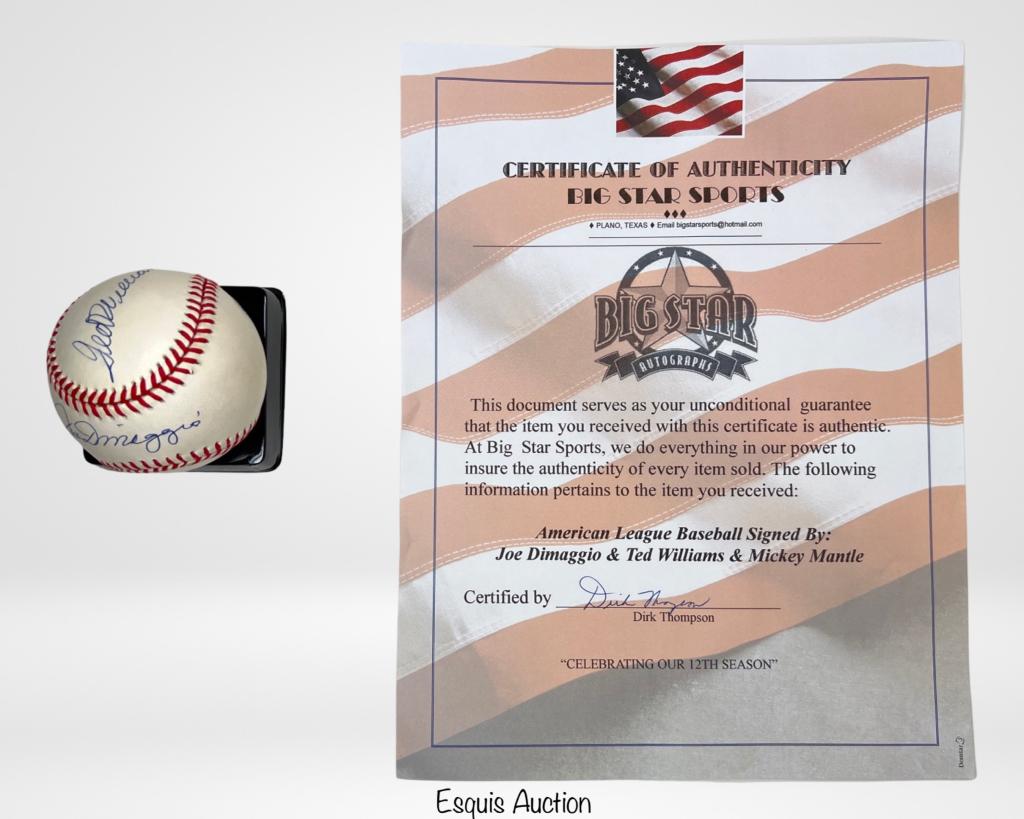 Joe DiMaggio, Ted Williams, Mantle Signed Baseball (1 of 8)