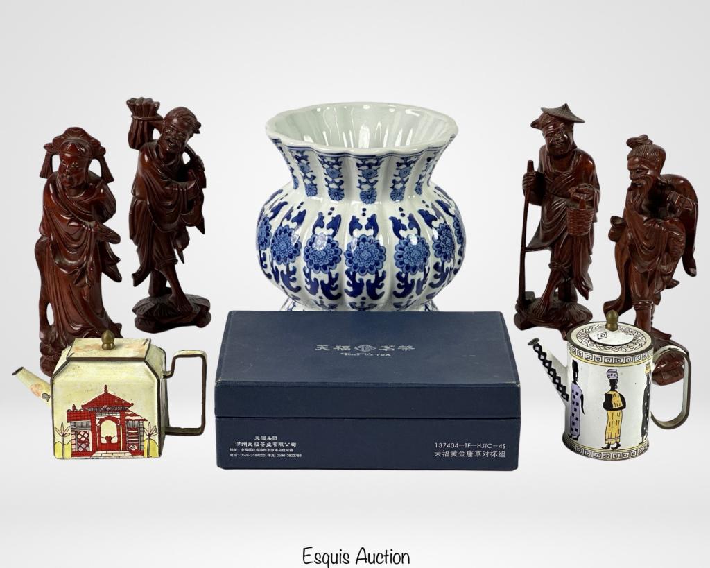 Chinese Oriental Carved Figurines, Vase, Tea Cups (1 of 10)