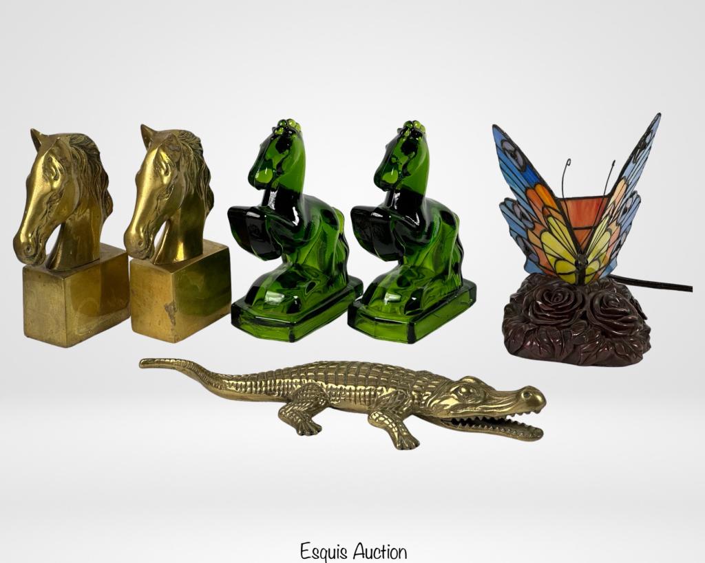 Horse Bookends, Butterfly Lamp & Alligator Brass S (1 of 9)
