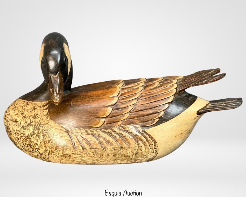 Tom Taber Large Wood Carved Duck Decoy Signed