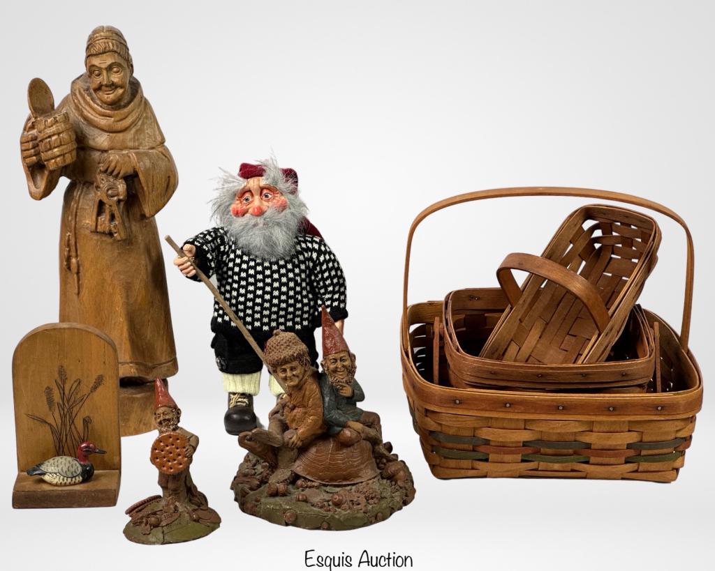 Vintage Longaberger Baskets, Carved Monk Figurine, (1 of 13)