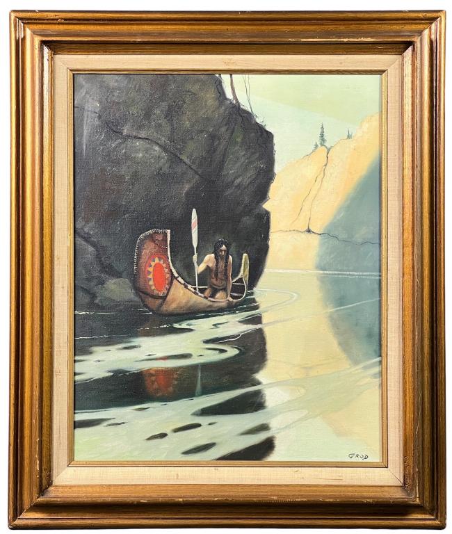 John Grod-  Warrior in Canoe Oil Painting (1 of 3)