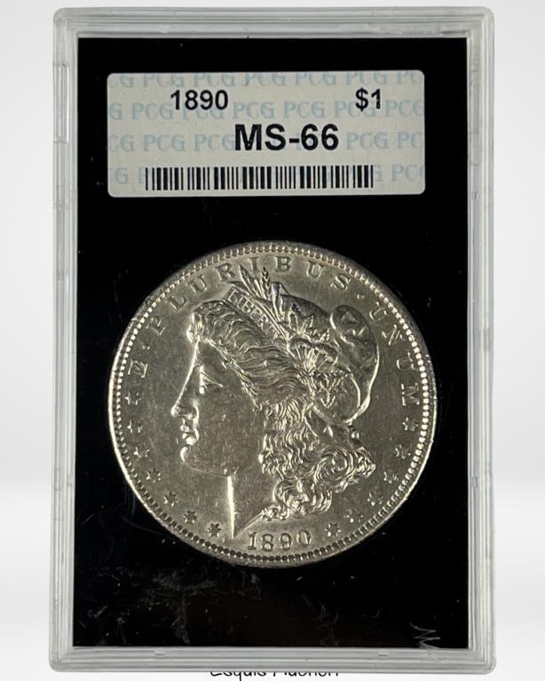 1890 Morgan US Silver Dollar Coin PCG MS66 (1 of 2)
