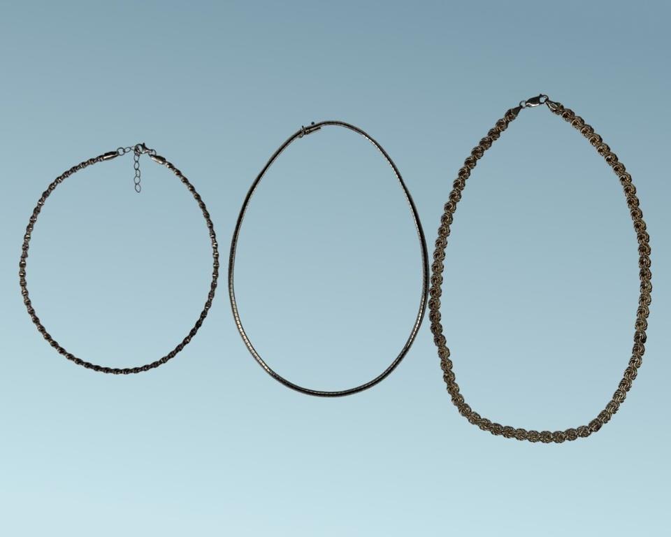 Lot of 3 Vintage Massive Sterling Silver Necklaces (1 of 6)