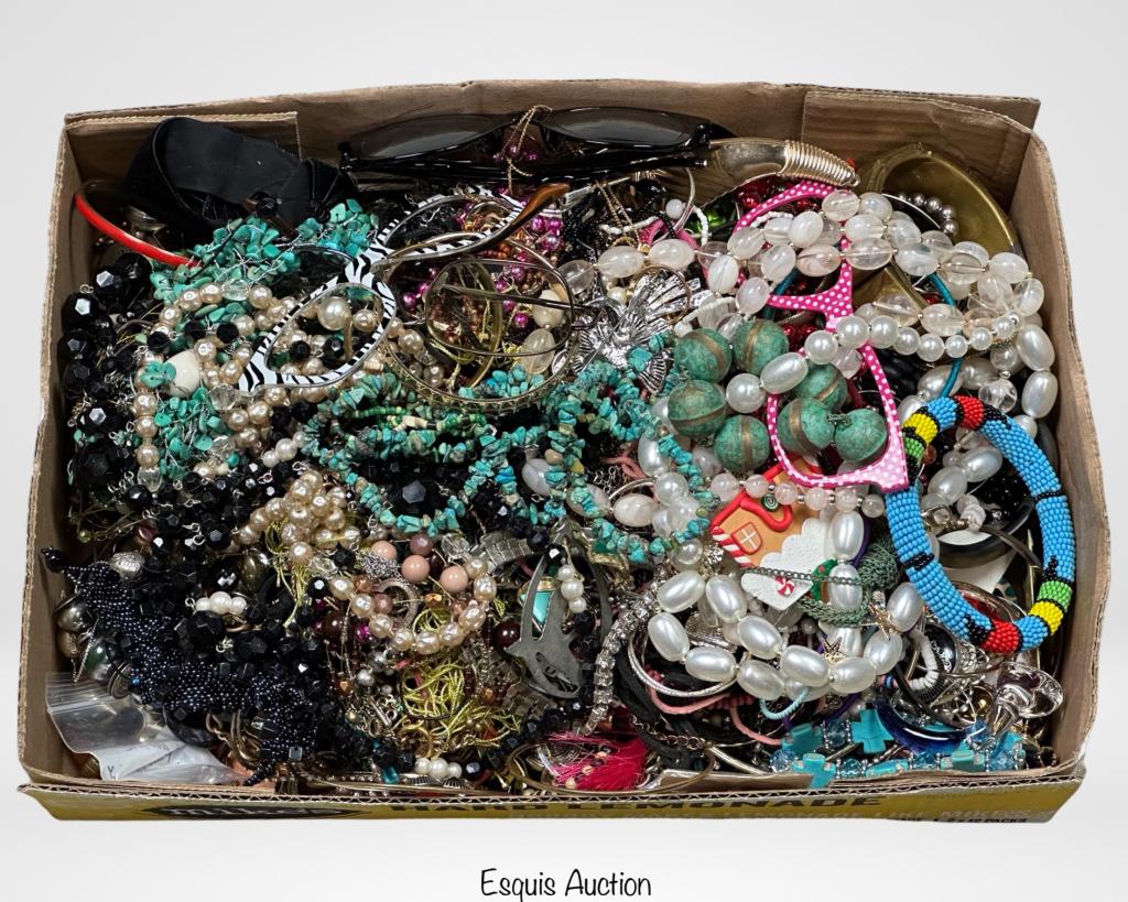 Box of Vintage Costume & Craft Jewelry- 174 oz: Box of Vintage Costume & Craft Jewelry. Unsearched. Total weight- 174oz.