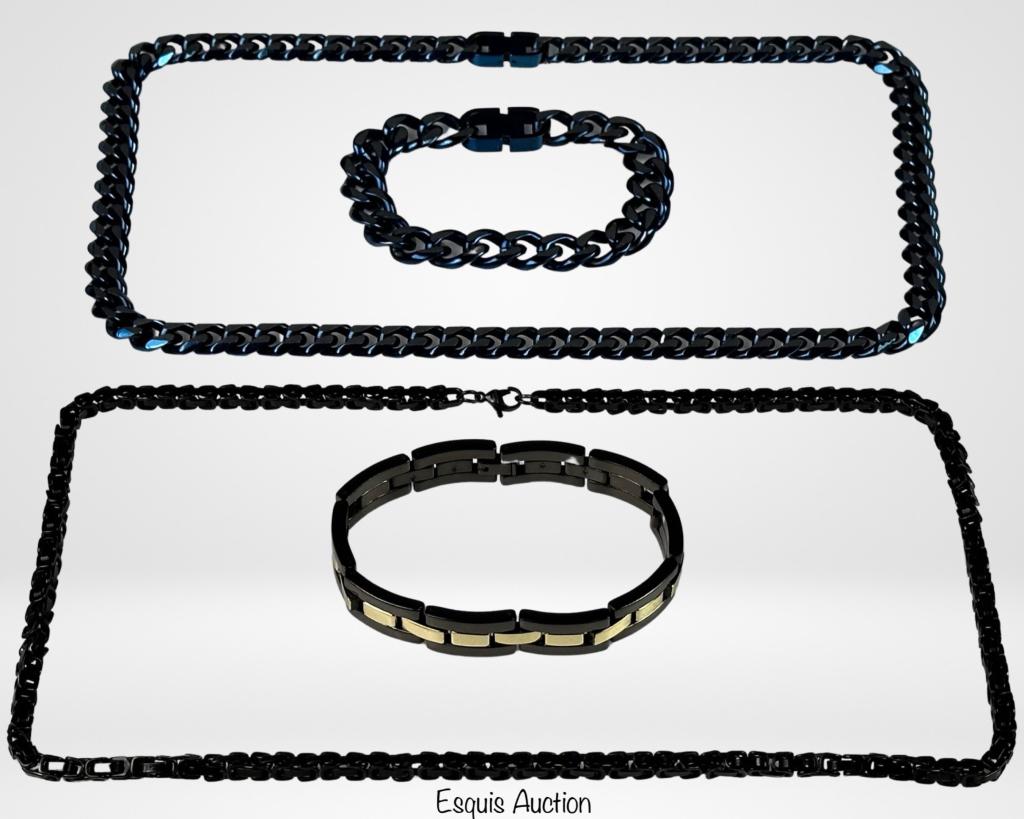Men's Massive Stainless Steel Jewelry: Men's Massive Stainless Steel Jewelry- Bracelets and Chain Link Necklaces. 8 1/2"- 24 1/2" long. Good Condition..