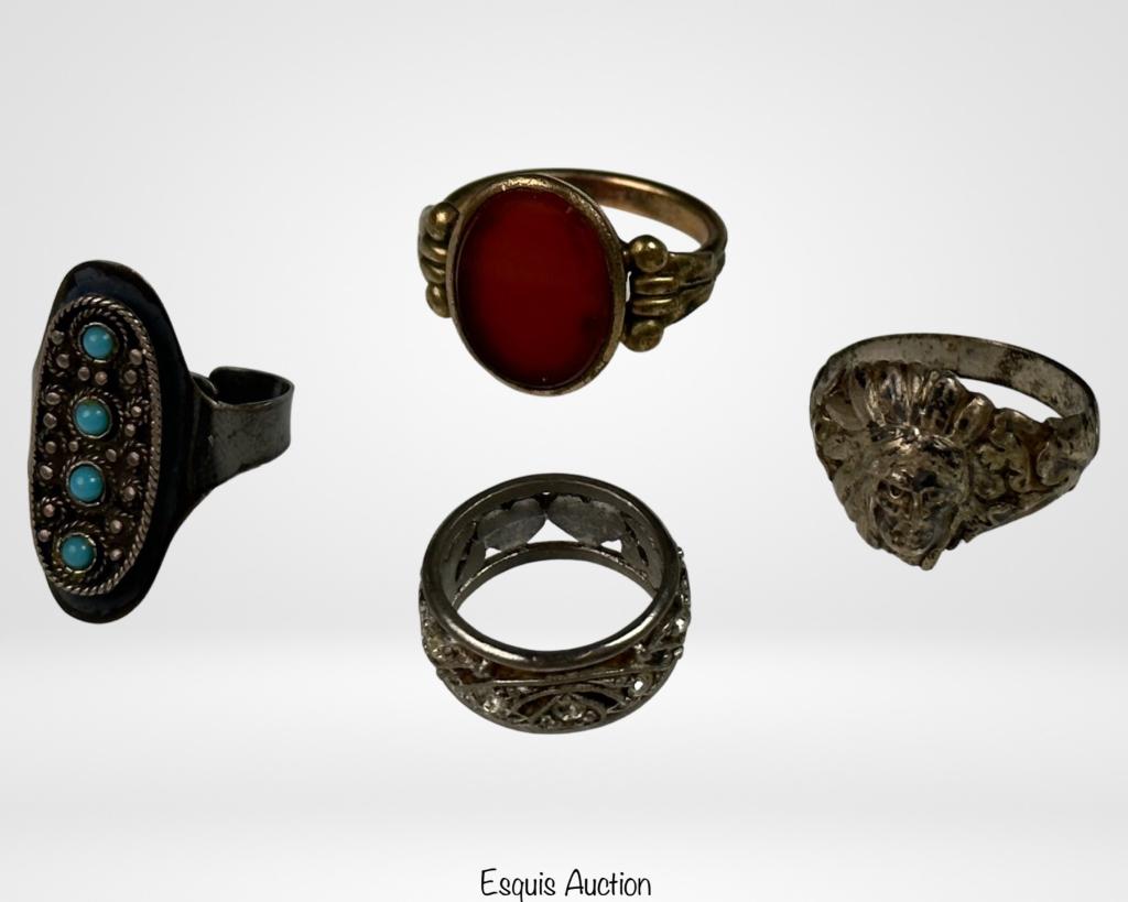 Four Vintage Sterling Silver Rings- Indian Chief (1 of 11)