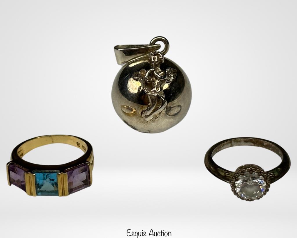 Two Sterling Silver Ladies Rings & Angel Pendant (1 of 10)