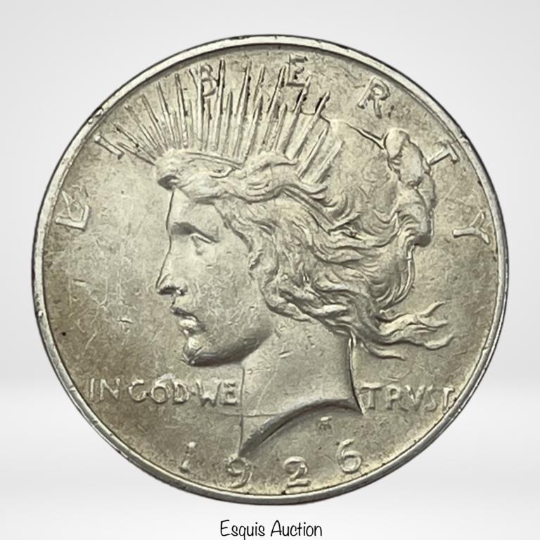 1926 D US Peace Silver Dollar Coin- AU (1 of 2)