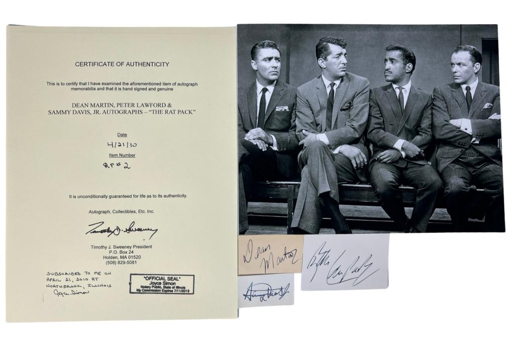 "Rat Pack" Autographs- Dean Martin, Davis, Lawford (1 of 6)