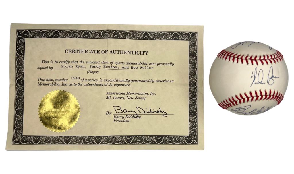 Nolan Ryan, Sandy Koufax,  Feller Signed Baseball (1 of 6)