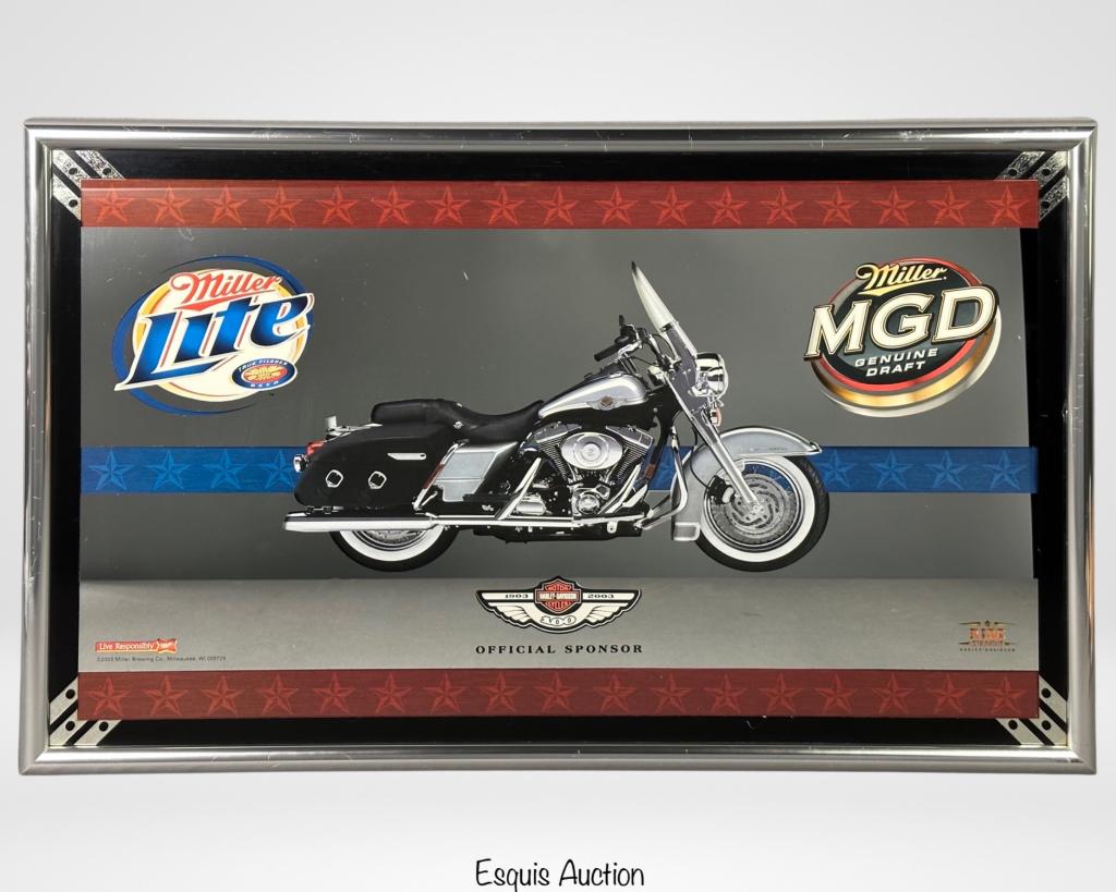 Harley Davidson & Miller Advertising Bar Mirror (1 of 5)