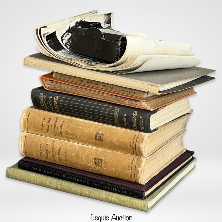 Antique & Vintage Human Anathomy Books & Photos: Group of Antique and Vintage Human Anathomy Study Books and large lot of Original Photographs and Glass Slides on Human Inner Organs. Some books are German.