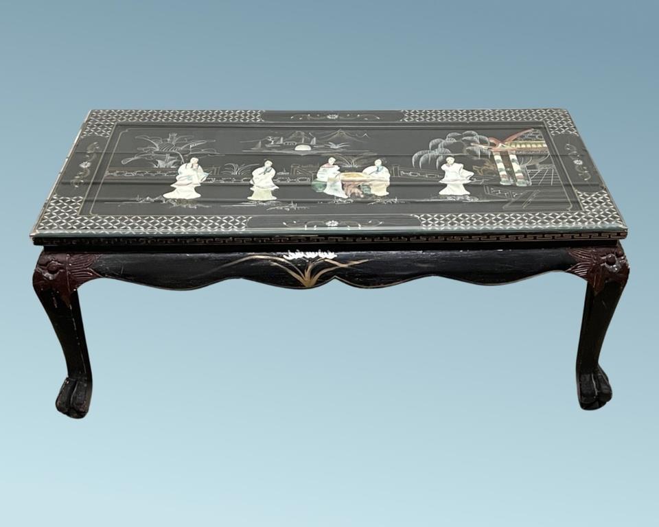 Chinese Export Black Laquer Mother of Pearl Table (1 of 7)