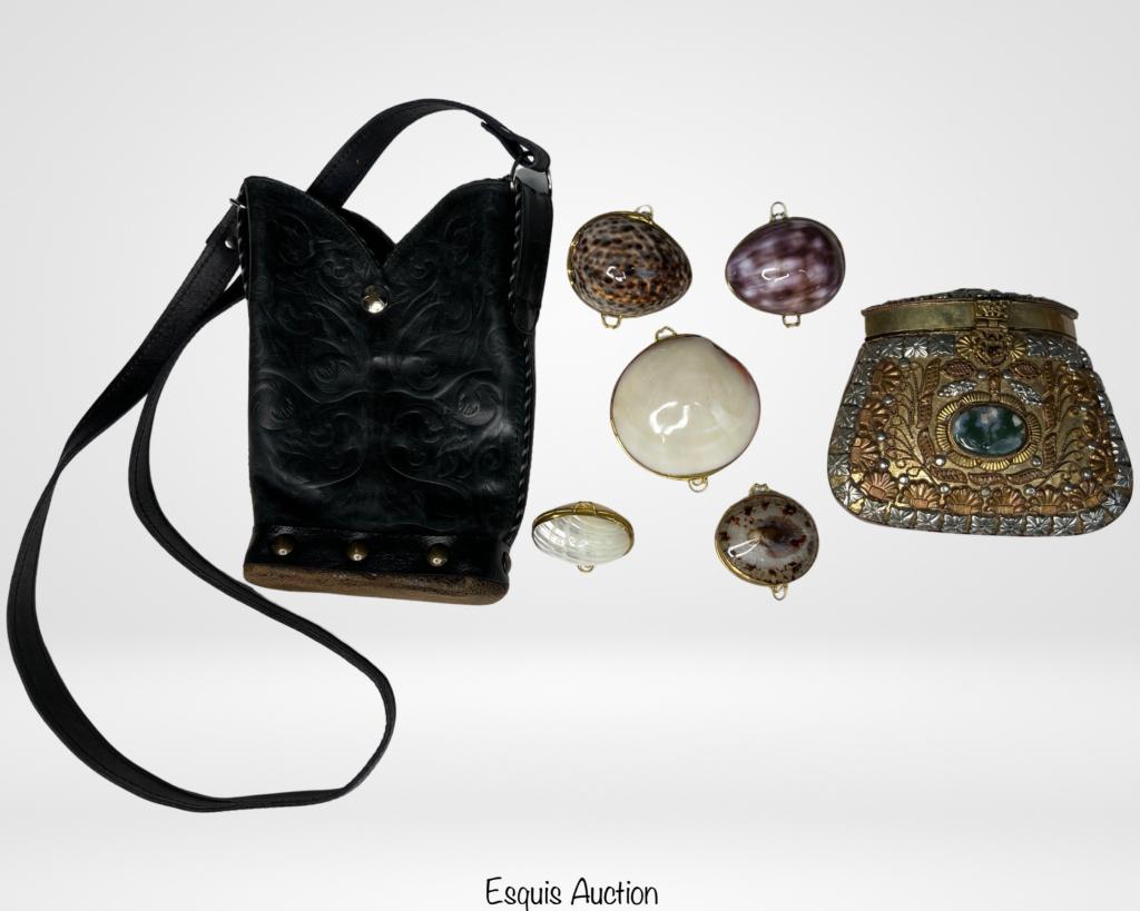 Hand Tooled Leather Purse, Copper Purse & Seashell (1 of 7)