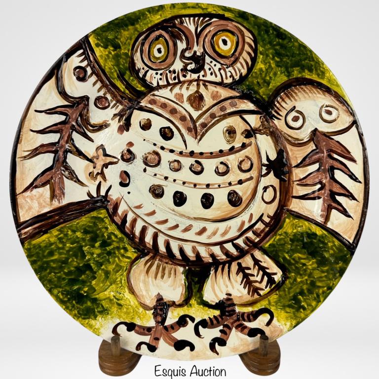 Hand Painted Artist Signed Ceramic Art Plate- Owl (1 of 2)