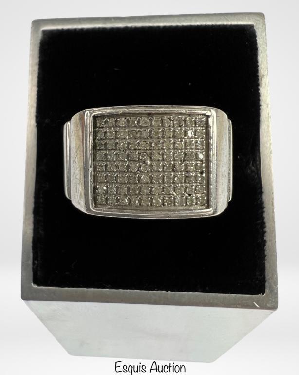 Men's Sterling Silver & Genuine Diamonds Band Ring (1 of 3)