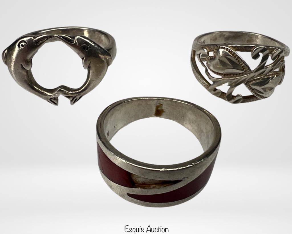 Vintage Sterling Silver Ladies Rings- Dolphins, (1 of 11)