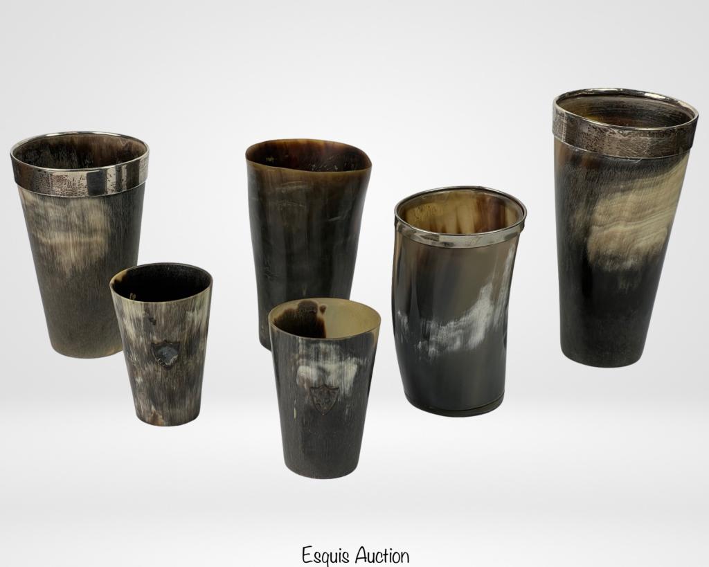 19th Century Horn Cups w/ Sterling Silver Trim (1 of 8)