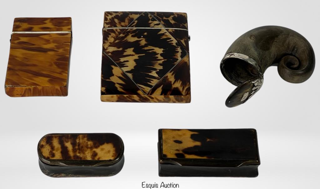 19th C. Horn Snuff Box, Tortoise Shell Card Holder (1 of 8)