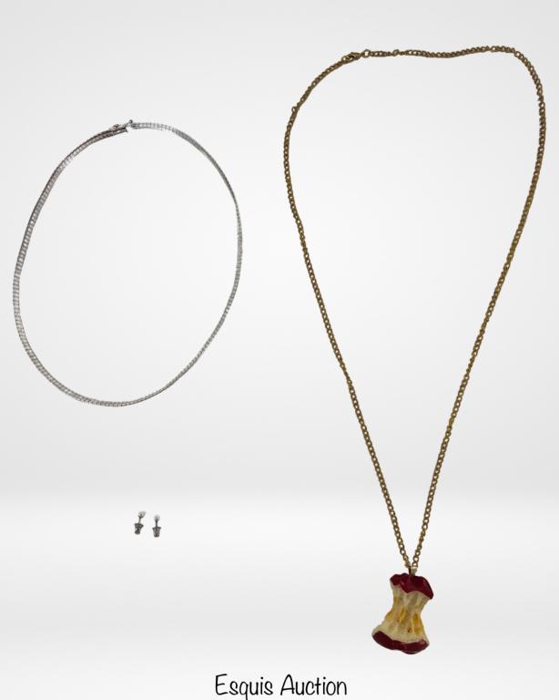 14k Gold Apple Pendant, Gold Stud Earrings & Sterl (1 of 7)