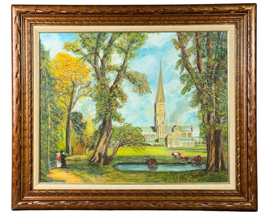 English Rural Lanscape in style of John Constable: English Rural Lanscape Oil on Canvas in style of John Constable (1776- 1837/ United Kingdom). Signed lower right corner. 33”x38 1/2” framed. Good Condition.