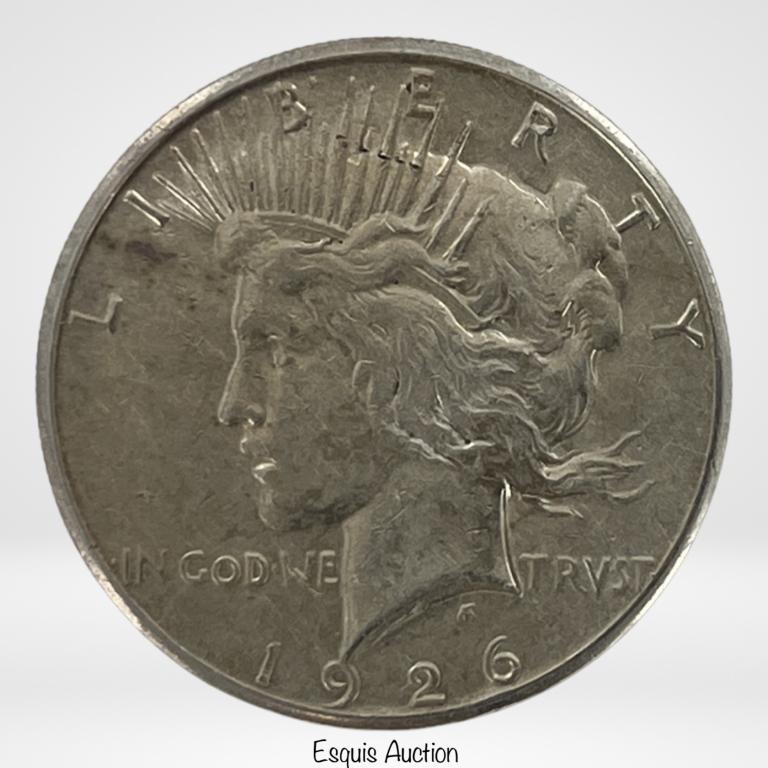 1926 S US Silver Peace Dollar Coin- AU (1 of 2)