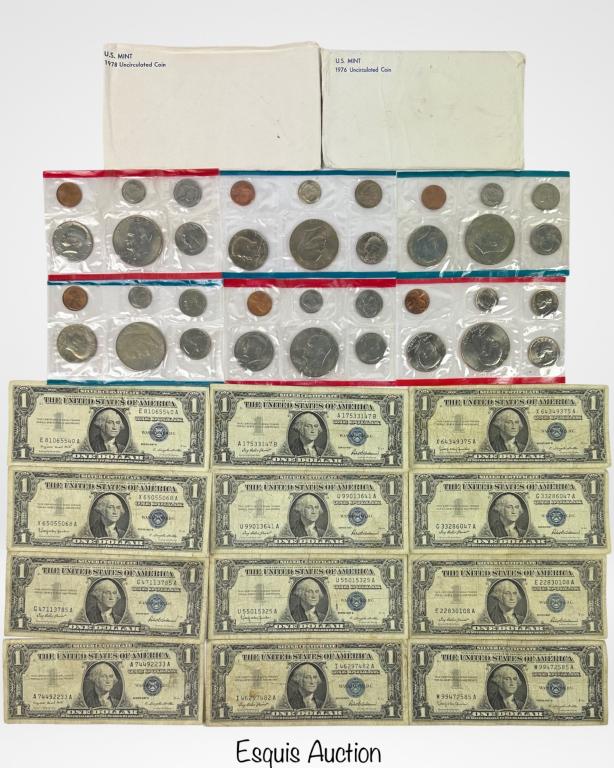 US Mint Coin Sets & 10 US Silver Certificate Bills (1 of 3)