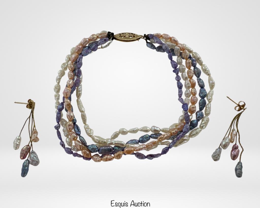 Kasumi Pearls Bracelet & Earrings w/ 14k Gold Clas (1 of 4)