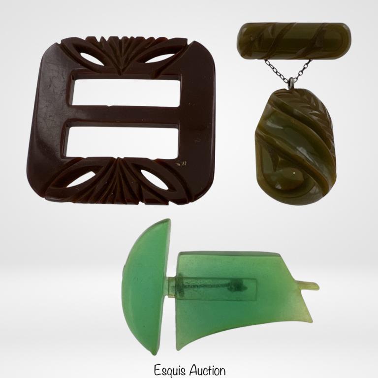 Vintage Bakelite Belt Buckle & Brooch w/ Saling Sh (1 of 6)