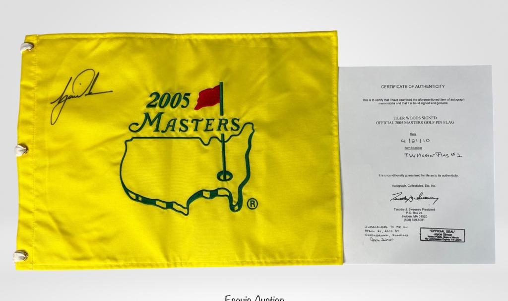 Tiger Woods Autographed 2005 Masters Pin Flag (1 of 3)