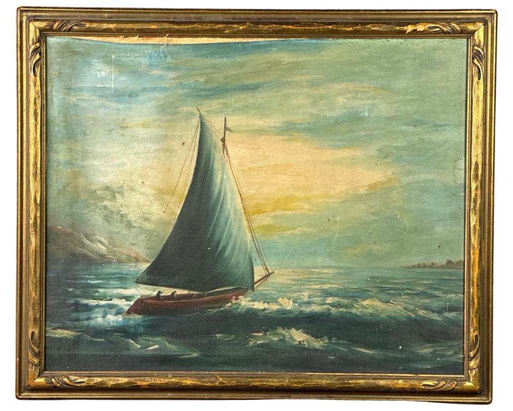 Unknown Artist- Seascape Sailboat Oil Paintng (1 of 3)
