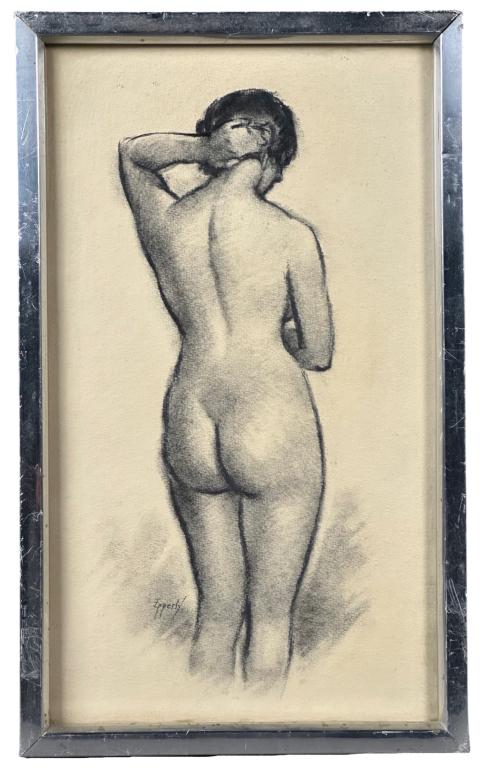 Richard Ruh Epperly- Nude Woman Charcoal Drawing: Richard Ruh Epperly (1891-1973, Illinois) - Nude Woman Charcoal Drawing. Signed lower left corner. 16”x9 1/2" framed. Good Condition.