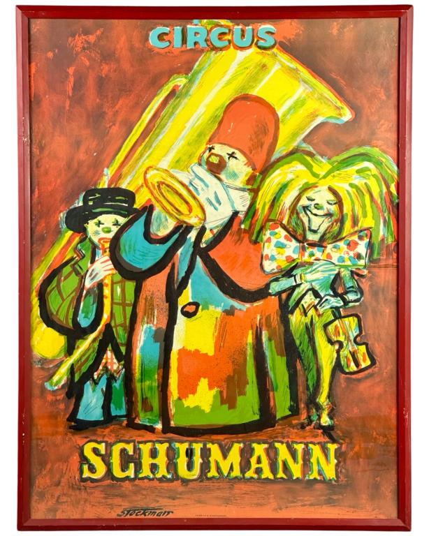 1960s Erik Stockmarr Circus Schumann Poster: 1960s Erik Stockmarr's Circus Schumann Poster. 35”x26” framed. Good Condition.