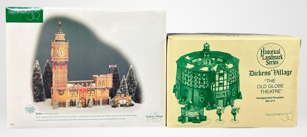 Department 56 Big Ban & Olde Globe Theatre: Department 56- Big Ban & Olde Globe Theatre Sets. Both are in mint/ near mint condition in original boxes.