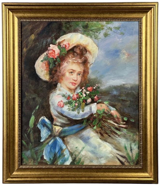Auguste Renoir (in Style) Girl w Flowers Painting (1 of 3)