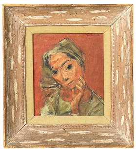 Sueo Serisawa- Portrait of a Lady Oil Painting: Sueo Serisawa (1910 -2004,California / Japan). Portrait of a Lady, Oil on masonite board. Signed upper right corner. 14 1/2x13 1/2. Good Condition.