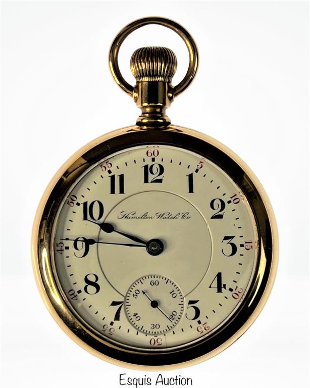 Antique Hamilton 17 Jewels Pocket Watch Gold Filld: Antique Hamilton Watch Co 17 Jewels Pocket Watch. Size- 18s. Gold Fileld Case. Good working condition.